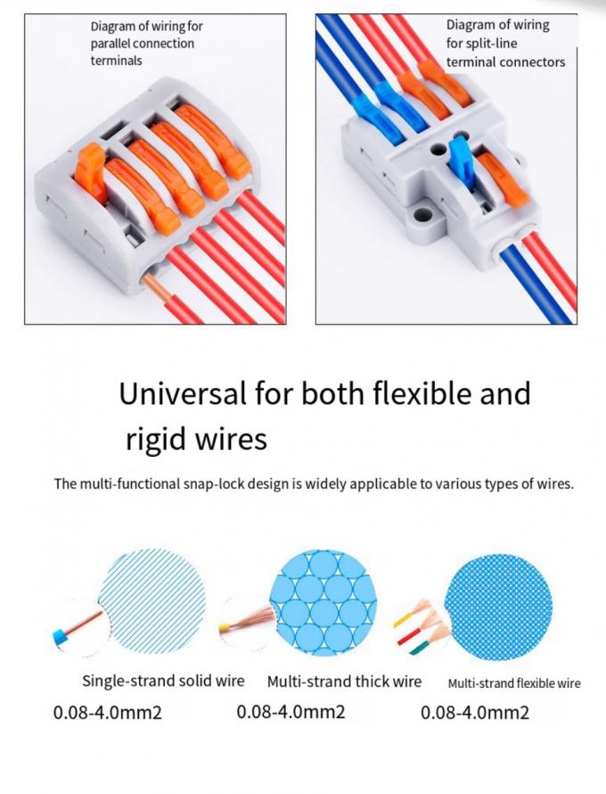 اتصال دهنده سیم روشنایی LED ترمینال بلوک سریع 1 به 2 خروجی، اسپلیتر سیم 2 به 4 خروجی، جعبه ترمینال 3 به 6 خروجی برای فضای باز 4