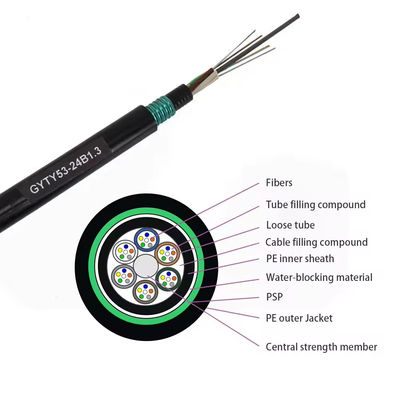 ۲-۱۴۴ هسته های دوگانه پوشه دوگانه زرهی GYTY53 مستقیم دفن زیرزمینی کابل فیبر نوری