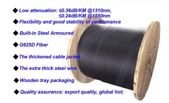 کابل فیبر نوری یک لوله از فولاد GYXTW کابل های ارتباطی تک حالت 24 هسته ای