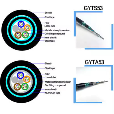 کانال بیرونی GYTS53 24 36 48 96 هسته های کابل فیبر نوری زرهی