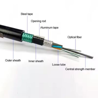 کابل فیبر نوری GYTS53-96 هسته ای با زره دوگانه کارخانه ای در فضای باز با روکش دوگانه G652D، حمل در همان روز