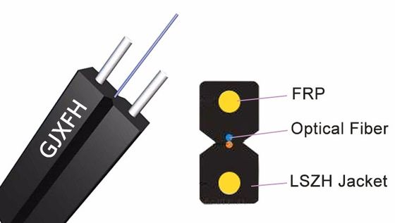 کابل قطره ای فیبر نوری FTTH برای GJXFH داخلی با 2 عضو FRP سیم فولادی