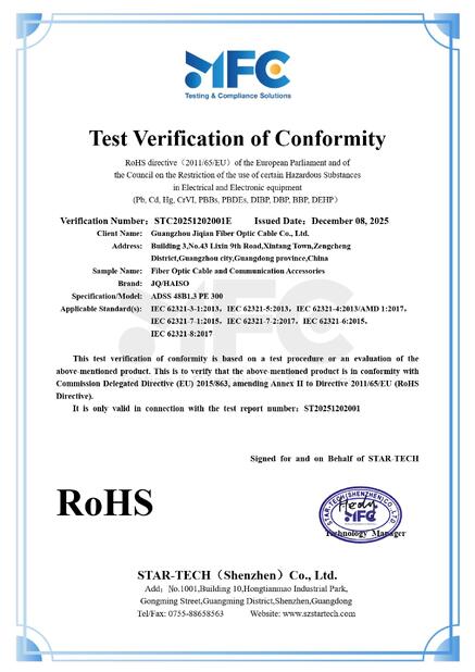 چین Guangzhou Jiqian Fiber Optic Cable Co., Ltd. گواهینامه ها